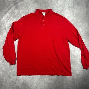 Hanes Activewear Mens XL Red Long Sleeve Polo Shirt Cotton Blend Vintage Style